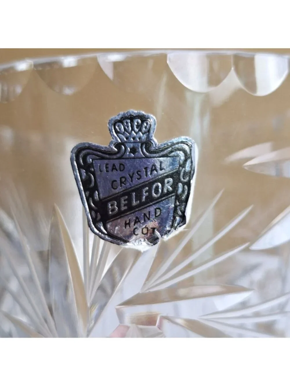 VINTAGE BELFOR HAND-CUT LEAD CRYSTAL VASE PINWHEEL AND STARBURST CZECHOSLOVAKIA